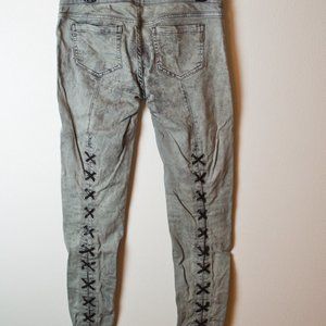 MNG Jeans Dark Green Wash Denim Pants with Lace Up Back Size 10